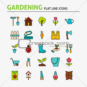 Garden Colorful Flat Line Icons Set