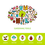 Gardening Tools Flat Outline Design Template with Icons