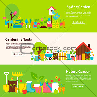 Nature and Gardening Tools Flat Horizontal Banners