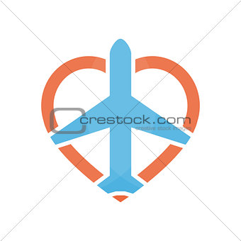 Vector airplane and heart logo design template. Airport logo. Sky travel logo. Travel agency logo. Vector logo template.