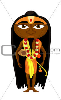 India Yogi man with long hair. vector illustration 