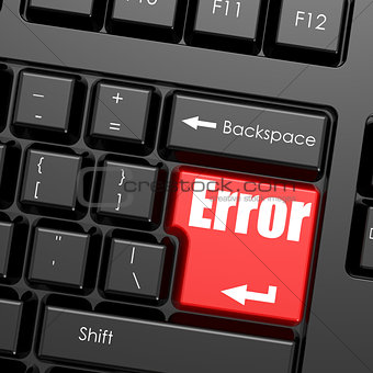 Red enter button on computer keyboard, Error word