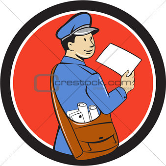 Mailman Deliver Letter Circle Cartoon