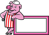 Butcher Pig Leaning On Sign Cartoon