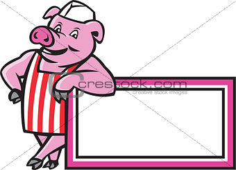 Butcher Pig Leaning On Sign Cartoon