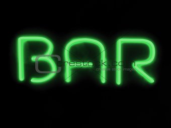 Bar green neon sign isolated on black background