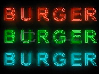 Burger bar neon sign set isolated on black background