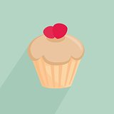 Vector cupcake with long shadow on mint green background
