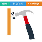 Flat design icon of hammer beat to nail