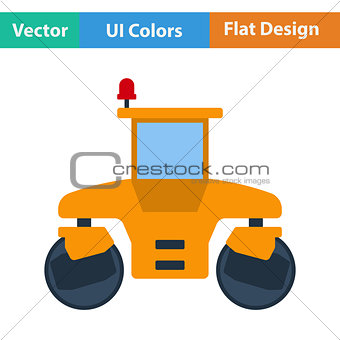 Flat design icon of road roller