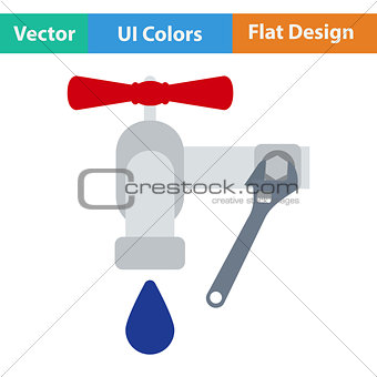 Flat design icon of wrench and faucet