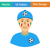Football fan with painted face by italian flags icon