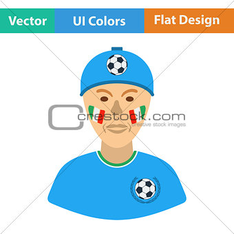 Football fan with painted face by italian flags icon