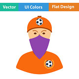 Football fan with covered  face by scarf icon. 