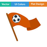 Football fans waving flag with soccer ball icon. 