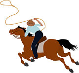 Cowboy rider on the horse throwing lasso illustration Wild West