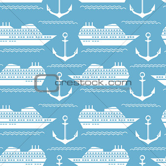 Seamless nautical pattern with ships and anchors