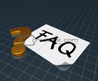 the word faq on paper sheet and question mark - 3d rendering