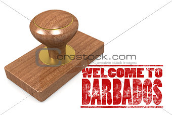 Red rubber stamp with welcome to Barbados