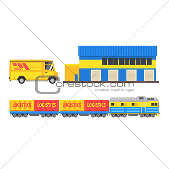 Warehouse, Cargo Train And Bus