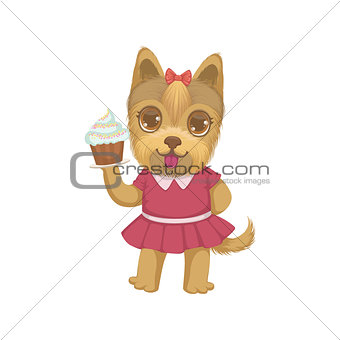 Puppy Holding A Cupcake