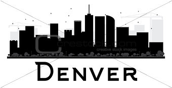 Denver City skyline black and white silhouette. 