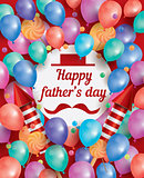 Happy Father Day Card with White Circle and Flying Balloons. 