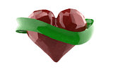 Flying 3d red chopped heart with green rubbon. Copyspace for text