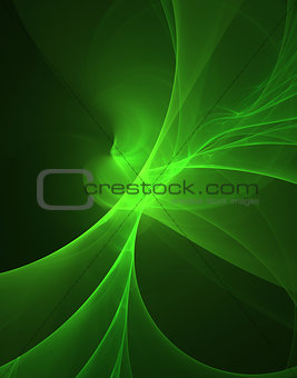 glowing green curved lines over dark Abstract Background. Illustration.