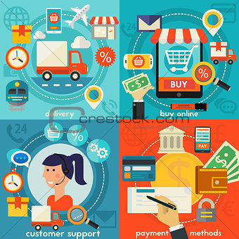 Customer Support, Buy Online, Payment Methods And Delivery Concepts