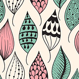 Vector Seamless Pattern with Doodle Leaves