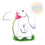 White Rabbit. Watercolor Easter art print.