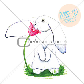 White Rabbit. Watercolor Easter art print.