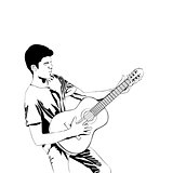 Man with acoustic guitar line art