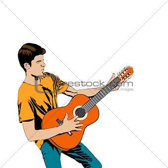 Young man playing the guitar .