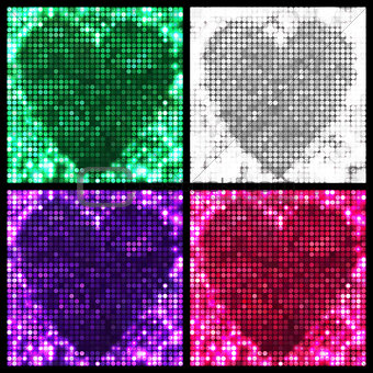 round mosaic spots heart backgrounds set