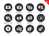 Banknote and coins icons on white background