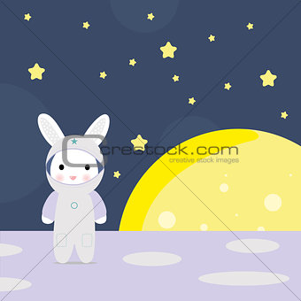 Funny bunny astounaut on the moon