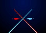 Red and blue glowing light swords