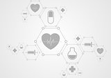 Health grey tech background and medical icons