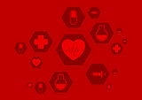 Bright red health vector background with medical icons