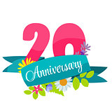 Cute Template 20 Years Anniversary Sign Vector Illustration
