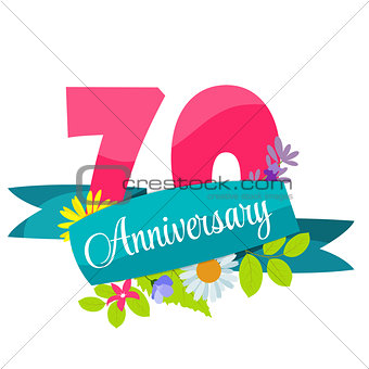 Cute Template 70 Years Anniversary Sign Vector Illustration