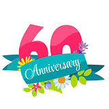 Cute Template 60 Years Anniversary Sign Vector Illustration