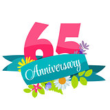 Cute Template 65 Years Anniversary Sign Vector Illustration