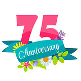 Cute Template 75 Years Anniversary Sign Vector Illustration