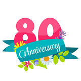 Cute Template 80 Years Anniversary Sign Vector Illustration