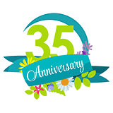 Cute Nature Flower Template 35 Years Anniversary Sign Vector Ill