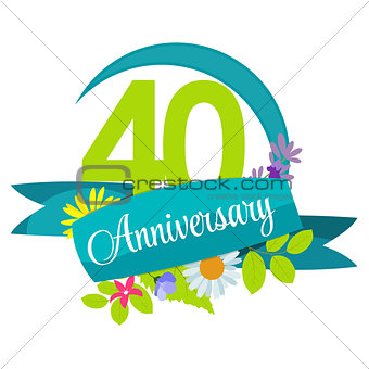Cute Nature Flower Template 40 Years Anniversary Sign Vector Ill