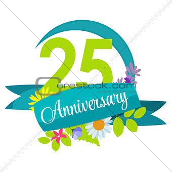 Cute Nature Flower Template 25 Years Anniversary Sign Vector Ill